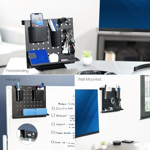 VIVO Steel Freestanding Desktop Pegboard, Cute 12 x 10 inch Peg Board with Accessories, Optional Wall Mounting, Black, PP-DK04F - Image 2