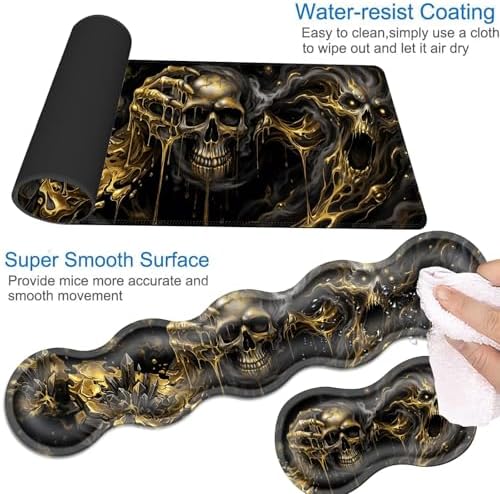 Desk Mat, Mouse Pad with Wrist Rest, 4-in-1 Large Mouse Pads for Desk, Ergonomic Mouse Pad and Keyboard Wrist Rest Gaming Keyboard Mat for Office,Funny Skull - Image 3