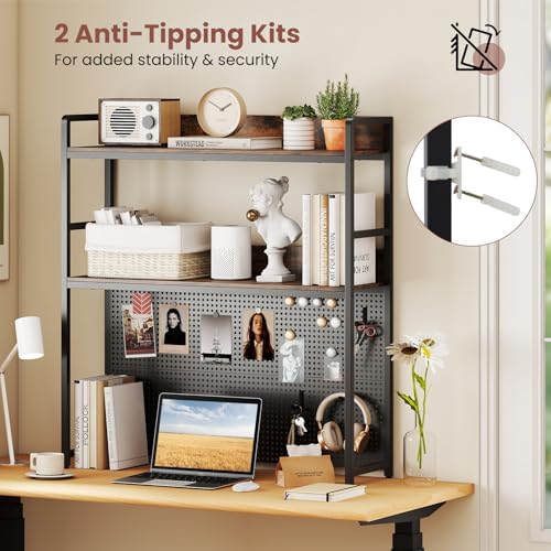 LDAILE 2-Tier Desk Hutch with Pegboard Desktop Organizer - Image 4