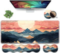 Ergonomic Keyboard Wrist Rest and Mouse Pad Wrist Rest Set, Large XXL Gaming Mousepad 31.5"x 11.8", Memory Foam, Easy Typing Pain Relief, Multifunctional Desk Mat for Office & Home, Mountain Sunrise by Unknown