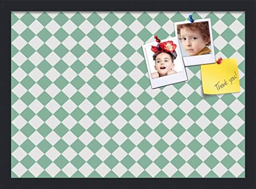 PinPix 21x15 inch Cork Bulletin Board. This Decorative Framed Pin Board Comes with Diamond Pattern in Green and White Design and Satin Black. Ideal for Home, Office Decor or School (PinPix-330) by PinPixBulletinBoards