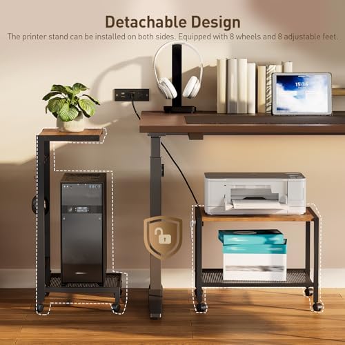 RALGEND Printer Stand with Computer Tower Stand, 2-in-1 Mobile Printer Table Under Desk PC Shelf, 2-Tier PC Tower Stand for Floor, Detachable CPU Holder Cart with Charging Station & Lockable Wheels - Image 5