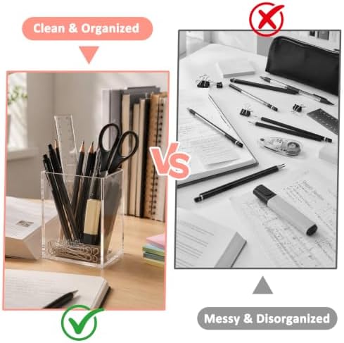 Mototo 12PCS Clear Acrylic Pen Holder Pencil Cup Office Desk Organizer Case - Image 3