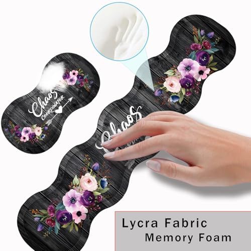 Keyboard Wrist Rest and Mouse Pad with Wrist Support Set Ergonomic Coaster,Memory Foam,Easy Typing Pain Relief,Large XL Desk Mat 31.5"x 11.8",Chaos Coordinator Quotes Vintage Watercolor Floral - Image 5