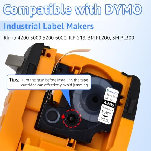 10PK 19mm Replace for Dymo Rhino Flexible Nylon Labels 18489 Black on White - Image 3
