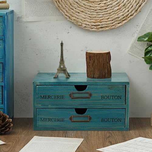 5 Pcs Desktop Storage Organizers,15 Drawers Cabinet for Tabletop,Wooden Stackable Organizer,Blue - Image 4