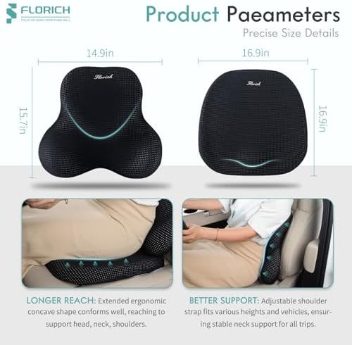 FLORICH Car Seat Cushion and Lumbar Support Pillow for Office Chair Car, Ergonomic Memory Foam, Relieves Back Sciatica Pain, Pressure-Relieving Back Support for Car, Office Chair & Wheelchair – Black - Image 3