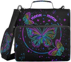 3-Ring Zipper Binder with Shoulder Strap Zip-Up Expanding File Folder Organizer Storage Fireproof Accordion Trapper Keeper Home School Office Three Butterfly (Three Butterfly) - Image 2