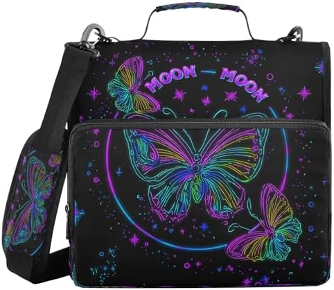 3-Ring Zipper Binder with Shoulder Strap Zip-Up Expanding File Folder Organizer Storage Fireproof Accordion Trapper Keeper Home School Office Three Butterfly (Three Butterfly) - Image 2