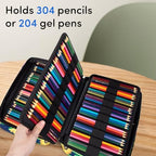 YOUSHARES 300 Slots Color Pencil Case - Pencil Holder with Handy Wrap & Zipper, Multilayer Holder for Prismacolor Colored Pencils & Gel Pen (Sunflower) - Image 2