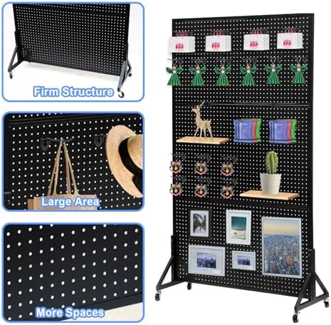 Eastern Tree Metal Pegboard Display Stand 3.5 x 6 Feet with 30 Hooks, Standing Pegboard Display with Wheels, Peg board Display Rack, Large Pegboard Panels - Black - Image 3