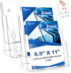 2 Pack Acrylic Brochure Holder 8.5 x 11, 2 Tier Brochure Display Stand with Removable Divider for 4 x 9 inches Trifold Pamphlets, acrylic flyer holder 8.5 x 11 Stands for Flyer, Pamphlet, Magazine by Daofary