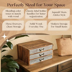 Stackable Modular Desktop Drawer Organizer, Aged Vintage Wood Grey 3-Drawer Storage Unit with Label Pull Handles, 2 Tone Wooden Japandi Style, Expandable by Adding More Units for Clutter-Free Spaces - Image 4