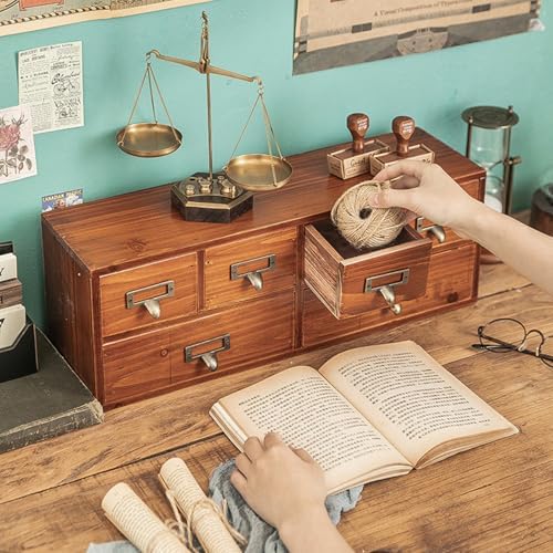 6-Drawer Desk Organizer with Label Slots and Handles,Wooden Tabletop Storage Drawers,Desktop Organizing Cabinet for Home Office - Image 4