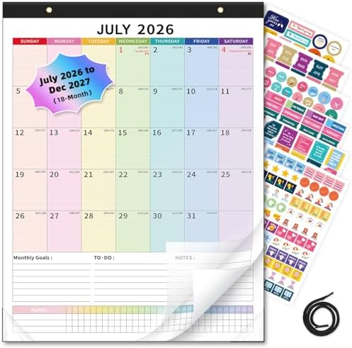 Ospelelf Large Wall Calendar 2026-2027 Calendar 22'' x 17'' Monthly Desk Calendar 18 Month Family Calendar, Use July 2026 - Dec 2027, Multicolor by OspelelfOfficeSupplies