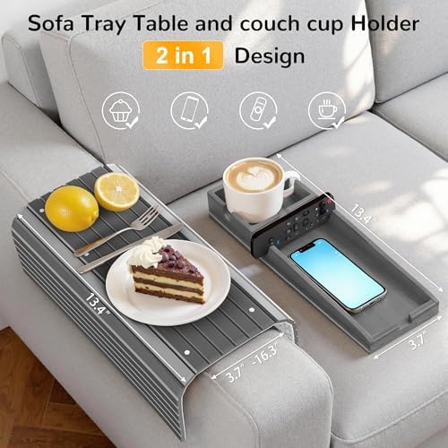 Korser Couch Armrest Table, Sofa Arm Tray with Removable Cup Holder, 2 in 1 Anti-Slip Armrest Tray Table for Couch, Bamboo Foldable Couch Cup Holder for Drinks Snacks Phone Remote Control - Image 7