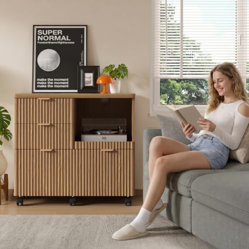 Bestier Filing Cabinet 3 Drawer Wood File Cabinet for A4/Letter/Legal Brown - Image 6