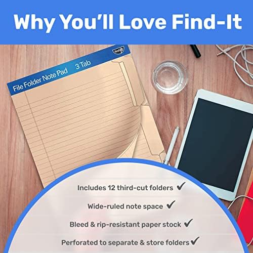 Find It File Folder Notepad - Pack of 12-9.5 x 12.5 Inch Notebook Organizer Folders for Filing, Document, and Clipboard Organization - Manila - Image 6