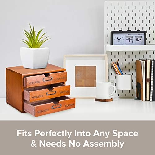 Vintage 3-Drawer Organizer for Desk - Wooden Box with 3 Storage Drawers - Solid Wood Table Top Filing Cabinet for Organization and Storage - Paper Organizer - Rustic Desk Organizers and Accessories - Image 7