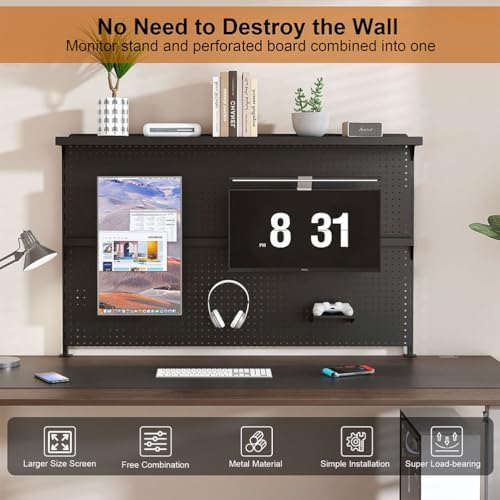 Clamp-On Desk Pegboard with Dual Monitor Stand, 59" Steel Privacy Panel with Modular Hooks & Movable Partition, Fits 0.59"–1.77" Desks, Ergonomic Storage Organizer for Office & Gaming Setup, Bla - Image 7