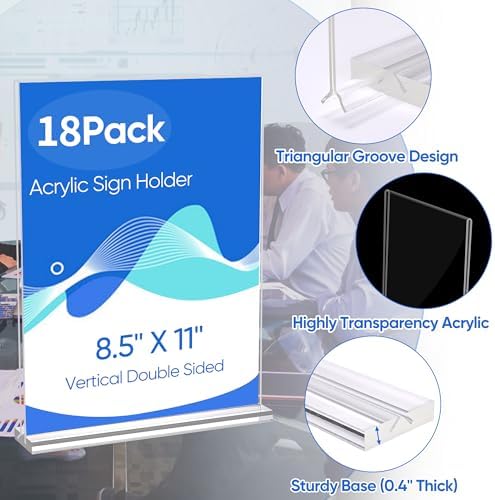 acrylic sign holder 8.5 x 11 Paper Stand 18 Pack Clear Double Side T Shape Acrylic Table Signs for Displaying, Flyer Holder Paper Card Holder for Office Business Store Mall Restaurants - Image 2