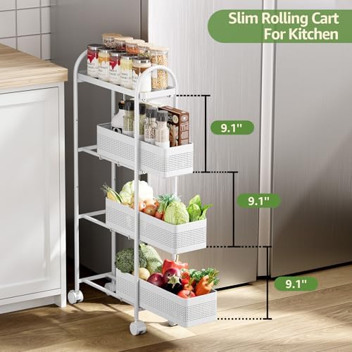 KINGRACK 4 Tier Slim Rolling Cart with Drawer, Metal Utility Storage Cart - Image 3