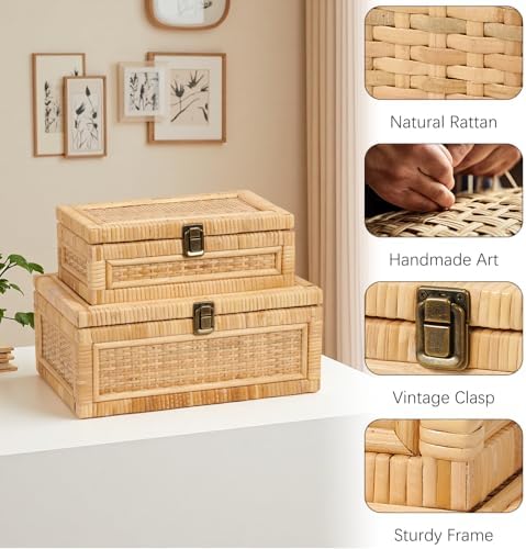 Rattan Box with Lid Decorative Natural Handmade Boho Baskets - Image 3