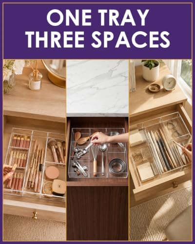 Clear Acrylic Desk Drawer Organizer, 6 Section, 12 x 12 Inch - Image 3