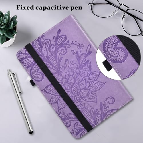for Kindle Fire Max 11 Case (2023) - Embossed Lace PU Leather Flip Folio with Elastic Band & Card Slots, Multi-Angle Stand, Purple - Image 6