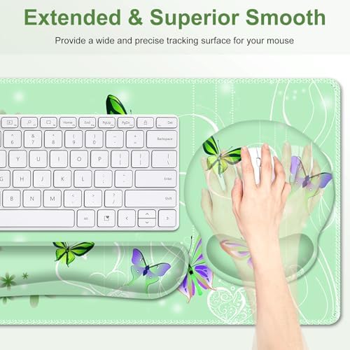 Mint Green Butterflies Florals Mouse Pad, XXL Large Desk Mat Extended Reading Desk pad, 4PCS Non-Slip Rubber Base Computer Big Mousepads for Work, Game, Office, Home Decor Cute Girls Woemn Gifts - Image 4