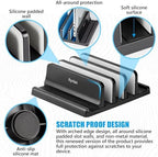Ryvlan Vertical Laptop Stand, 3 Slot Adjustable Laptop Storage Rack and Desk Organizer, Silicone-Padded Holder for Multiple Devices Storage, Compatible Stand for Tablets and Devices up to 17 Inches - Image 5