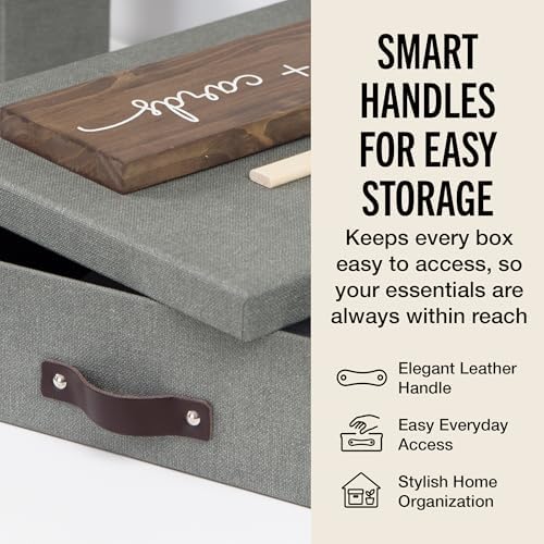 Bigso Box of Sweden Oskar Canvas Fiberboard Document Letter Box - File Organizer Box for Important Paperwork - Document Storage with a Lid & Handle - 3.3 in x 10.2 in x 13.8 in - 3 Pack - Grey - Image 5