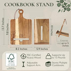 Wooden Cookbook Stand for Kitchen Counter - Reversible Recipe Book Holder with Cooking Measurement Conversion Card - Gift-Ready Adjustable Tablet Cookbook Holder Stand - 13.7"x8.2" - Image 4