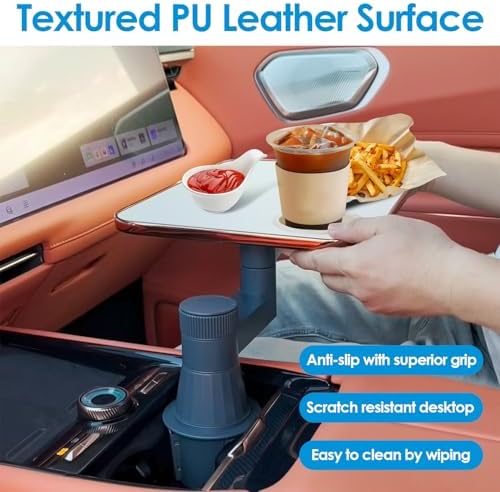 Car Tray& Car Desk for Laptop,Dual 360° Rotating,Anti Slip Leather Surface, Food Tray, Cup Holder Table Compatible with Tesla Model Y/3/S, Ford F150/Explorer/Maverick/Home Theater Seating (White) - Image 3