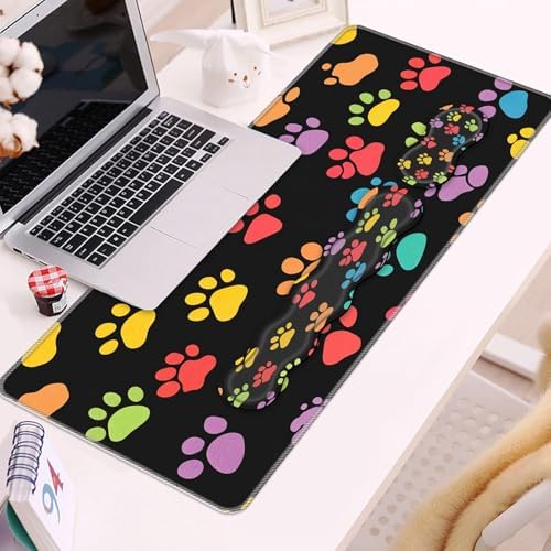 Keyboard Wrist Rest and Mouse Pad Set,31.5x11.8 Inches Desk Mat,Waterproof Non-Slip Ergonomic Wrist Support for Pain Relief,Extended Desk Protector for Office Home Gaming,Dog Paw Prints - Image 2