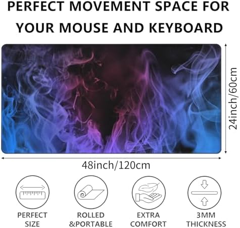 Abstract Smoke Purple XXL Gaming Mouse Pad 48x24in, Stitched Edges Non-Slip - Image 4