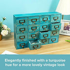 Teal 16-Slot Wooden Drawer Unit - Country Style Desk Organizer Box - 20"x3.6”x14” Wooden Storage Box w/ 16 Drawers - Countertop Drawers w/Label Holder & Handle - Slim 4-Level Desk Organizer - Image 5