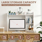 Desk Hutch Dorm White, 3-Tire Wood Desk Shelf Storage Organizer for Office Home - Image 3