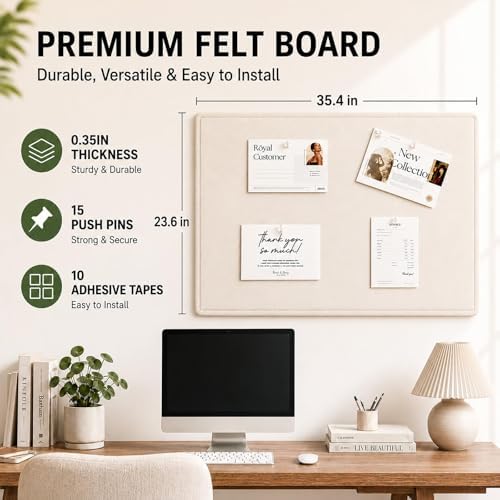 Felt Bulletin Board for Wall 36" x 24" Unfolded Size, Frameless Felt Pin Board, Soft Cork Board Alternative for Office, Home Planning, Notes, Photos & Wall Decor, Foldable Shipping, Easy Install - Image 2