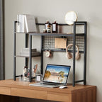 4-Tier Desk Hutch Shelf with Grid Panel, 36” Desktop Bookshelf for Monitor, Office & Home (Rustic Brown, 36") - Image 2