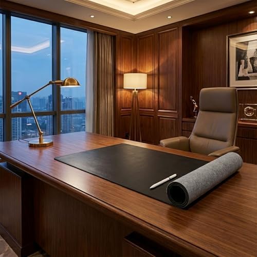 DACASSO Bonded Leather No Core Rollable Desk Mat/Pad - Luxury Leather Desk Blotter for Writing - Executive Desk Surface Protector - (Black, 36” x 17”) - Image 4