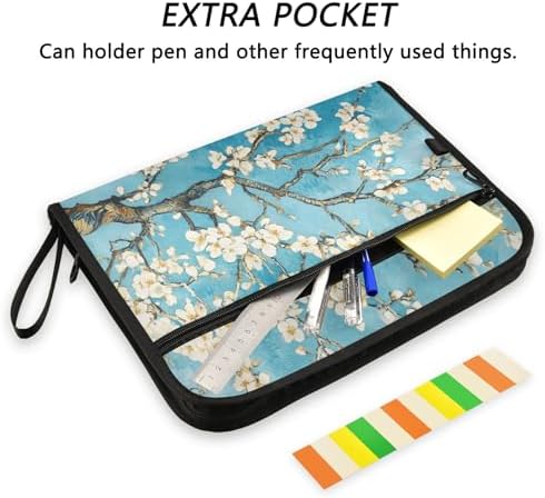 13 Pockets Expanding File Folder with Zipper Closure, Van Gogh Art Japanese Flower Accordion File Folder with Sticky Labels, Letter Size A4 Papers Expandable File Document Organizer - Image 2