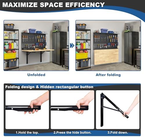 Ultrawall Wall Mounted Workbench with Pegboard, Folding Down Work Table - Image 6