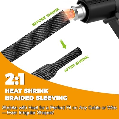 26 Ft-1/2 Inch 2:1 Heat Shrink Wire Loom Braided Cable Sleeves,Heat Resistant Fabric Woven Shrink Tubing Wiring Harness for Protection Automotive,Harness Cable Sheath Tubing,Cable Management - Image 2