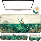 TGFEWYTJYJ Extended Gaming Mouse Pad,Memory Foam Ergonomic Keyboard Mouse Wrist Rest Support Set,Large Desk Mat with Stitched Edges,Non-Slip Base Mousepad Home Office,Sea Octopus by GFEWYTJYJ