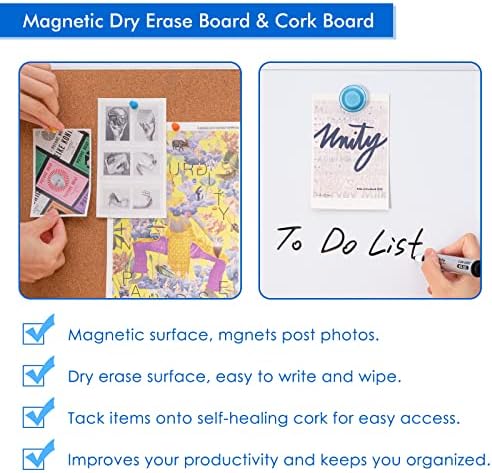 Magnetic White Board and Cork Board Combo 24" x 18" Aluminum Frame - Image 3