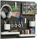 Keepo Peg Board Wall Organizer – Plastic Pegboard Panels, Modular Peg Board Storage System For Home Office, Craft Room, Gaming Setup (Black, 22″×22″) by Keepo