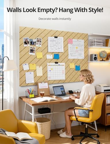 Kuchoow Bulletin Cork Board Large 47.2" x 35.4" Felt Notice Pinboard for Office Walls & Home, Self Adhesive 12 Pack Brown Decorative Bulletin Mood Board Corkboard for for Bedroom, Display, Memo, Photo - Image 3