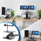 Mount-It! Standing Desk Converter, Stand Up Desk Riser with Dual Monitor Mount, Adjustable Workstation in Black, Top Platform 23" Wide, Keyboard Mouse Tray 27" Wide, Raises 5" to 17" Tall - Image 4