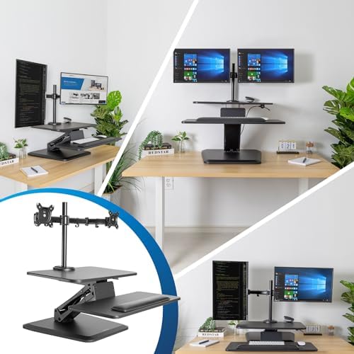 Mount-It! Standing Desk Converter, Stand Up Desk Riser with Dual Monitor Mount, Adjustable Workstation in Black, Top Platform 23" Wide, Keyboard Mouse Tray 27" Wide, Raises 5" to 17" Tall - Image 4